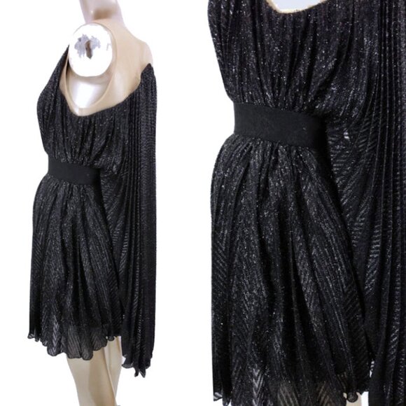 NWT MARIA LUCIA HOHAN Limited Series Black Metallic Knife Pleated Party Dress - Picture 6 of 12